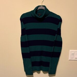 Talbots navy and Green striped Turtleneck Sweater size Large